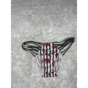 Victoria’s Secret Floral Strappy Side Thong XS Black Stripe Rose